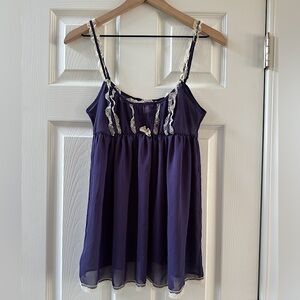 Victoria's Secret Navy Blue Cream Lace Chiffon Babydoll Slip Cami